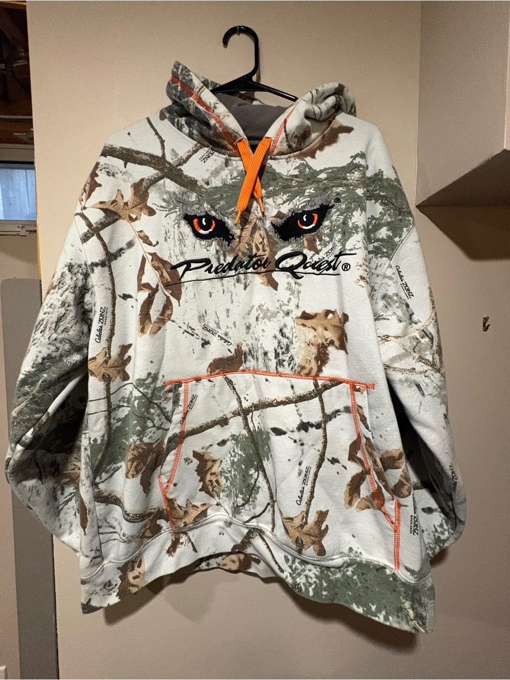 Cabela's Gray Hoodie with Orange Trim and Camouflage Lining